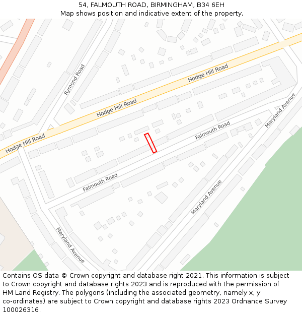 54, FALMOUTH ROAD, BIRMINGHAM, B34 6EH: Location map and indicative extent of plot