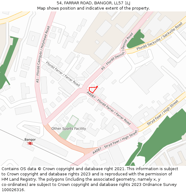 54, FARRAR ROAD, BANGOR, LL57 1LJ: Location map and indicative extent of plot