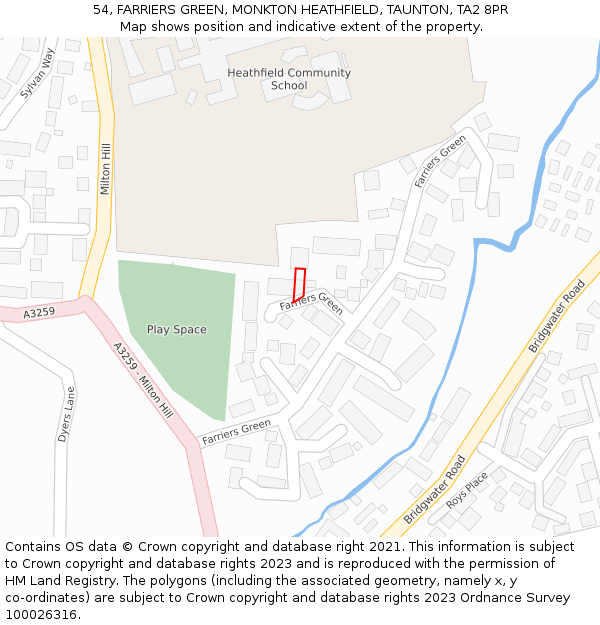 54, FARRIERS GREEN, MONKTON HEATHFIELD, TAUNTON, TA2 8PR: Location map and indicative extent of plot