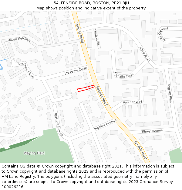 54, FENSIDE ROAD, BOSTON, PE21 8JH: Location map and indicative extent of plot