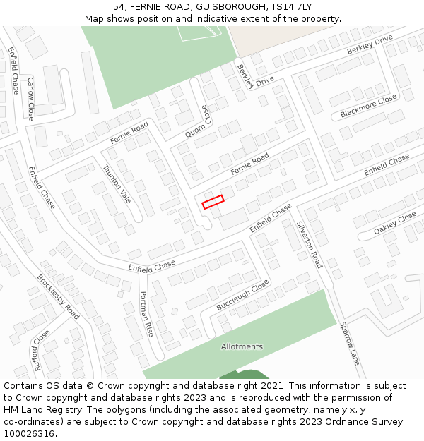 54, FERNIE ROAD, GUISBOROUGH, TS14 7LY: Location map and indicative extent of plot