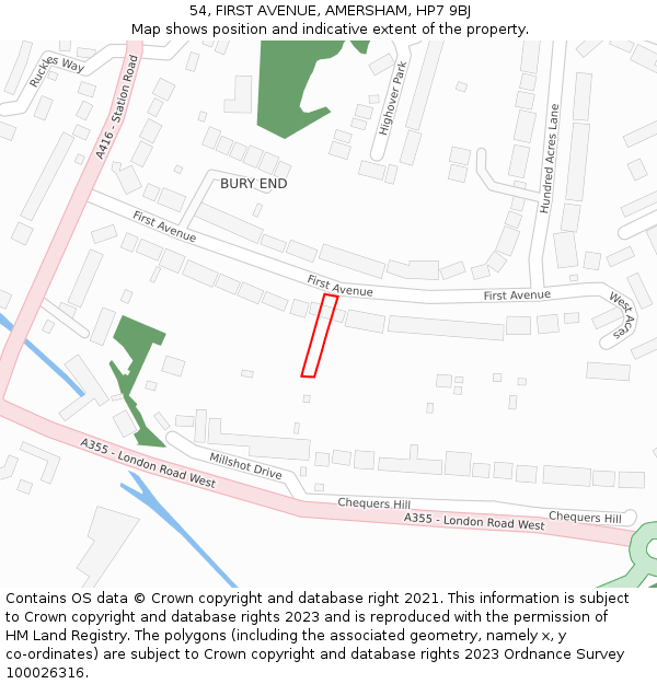 54, FIRST AVENUE, AMERSHAM, HP7 9BJ: Location map and indicative extent of plot