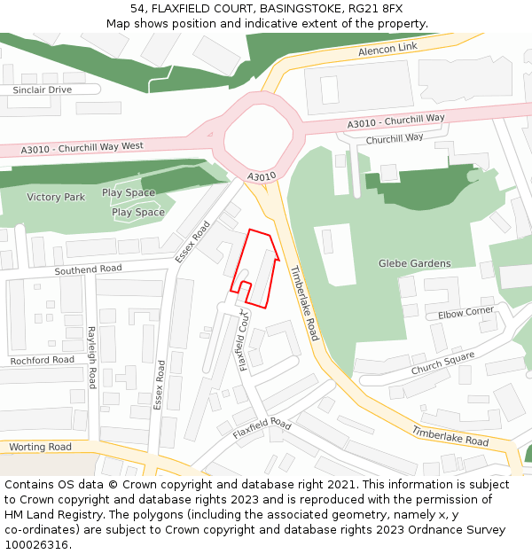 54, FLAXFIELD COURT, BASINGSTOKE, RG21 8FX: Location map and indicative extent of plot