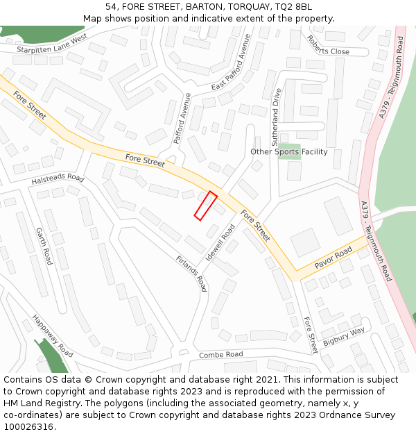 54, FORE STREET, BARTON, TORQUAY, TQ2 8BL: Location map and indicative extent of plot