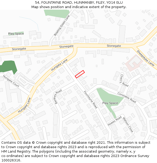 54, FOUNTAYNE ROAD, HUNMANBY, FILEY, YO14 0LU: Location map and indicative extent of plot