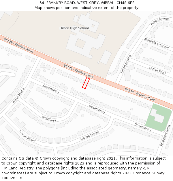 54, FRANKBY ROAD, WEST KIRBY, WIRRAL, CH48 6EF: Location map and indicative extent of plot