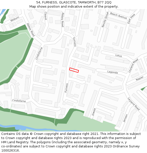 54, FURNESS, GLASCOTE, TAMWORTH, B77 2QQ: Location map and indicative extent of plot