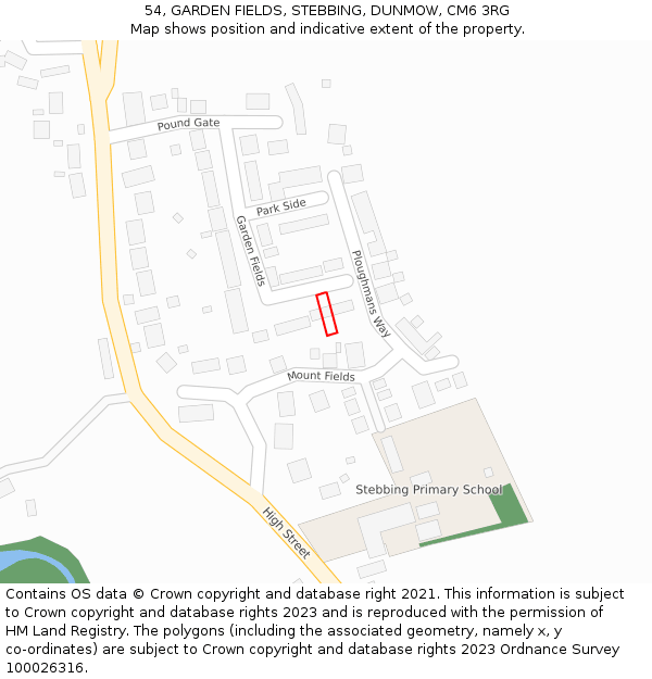 54, GARDEN FIELDS, STEBBING, DUNMOW, CM6 3RG: Location map and indicative extent of plot