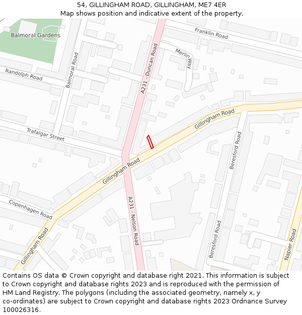54, GILLINGHAM ROAD, GILLINGHAM, ME7 4ER: Location map and indicative extent of plot