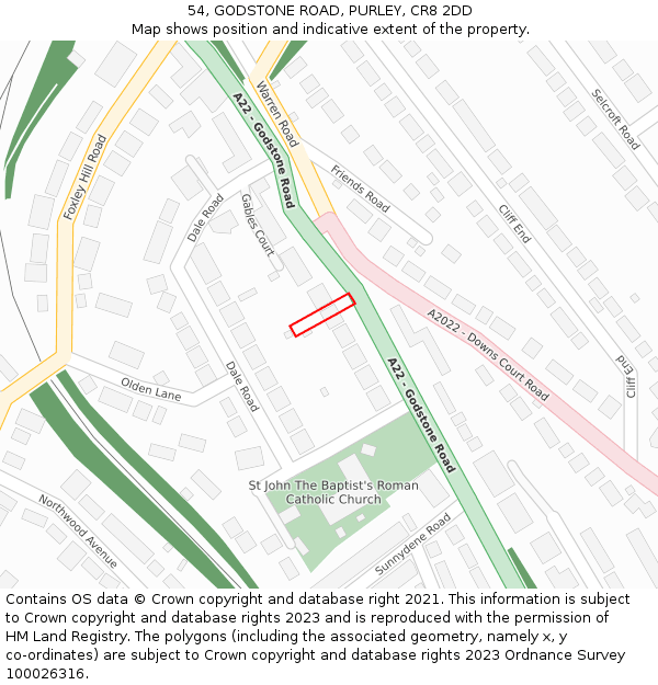 54, GODSTONE ROAD, PURLEY, CR8 2DD: Location map and indicative extent of plot