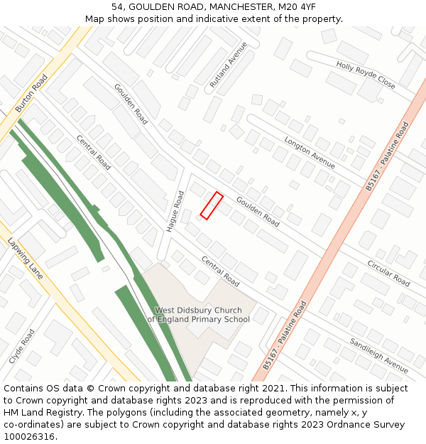 54, GOULDEN ROAD, MANCHESTER, M20 4YF: Location map and indicative extent of plot