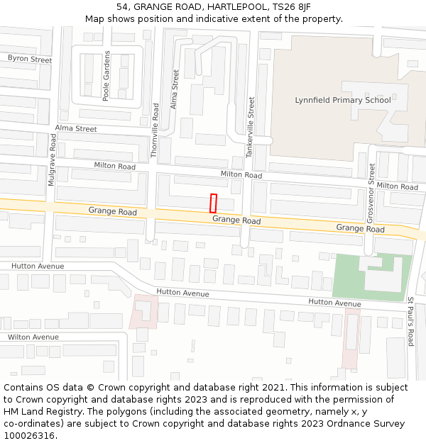 54, GRANGE ROAD, HARTLEPOOL, TS26 8JF: Location map and indicative extent of plot
