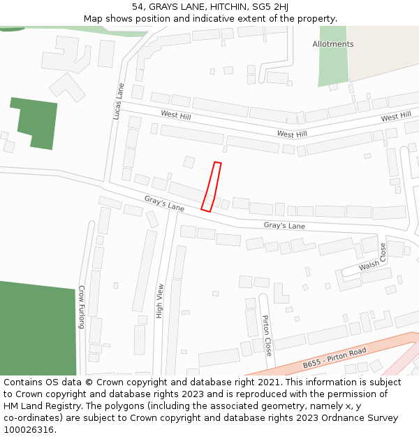 54, GRAYS LANE, HITCHIN, SG5 2HJ: Location map and indicative extent of plot