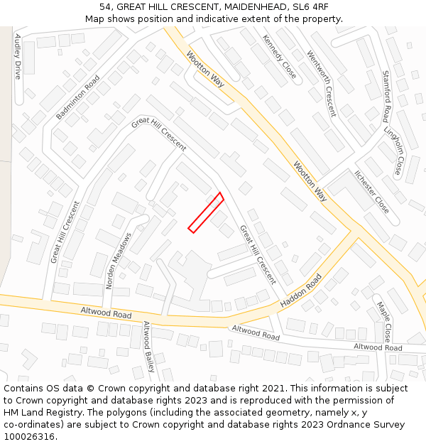 54, GREAT HILL CRESCENT, MAIDENHEAD, SL6 4RF: Location map and indicative extent of plot