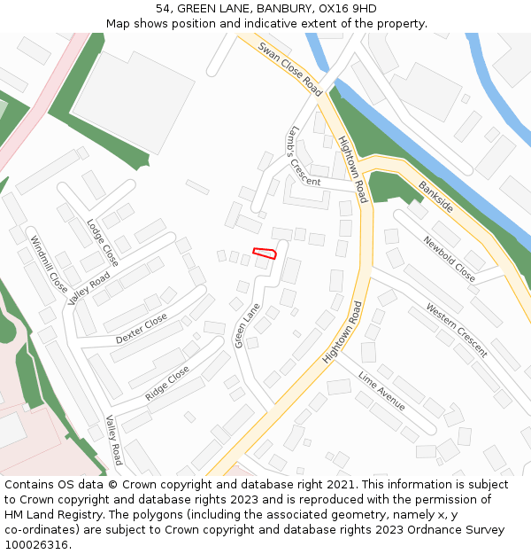 54, GREEN LANE, BANBURY, OX16 9HD: Location map and indicative extent of plot
