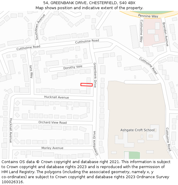 54, GREENBANK DRIVE, CHESTERFIELD, S40 4BX: Location map and indicative extent of plot