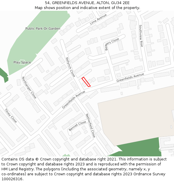 54, GREENFIELDS AVENUE, ALTON, GU34 2EE: Location map and indicative extent of plot