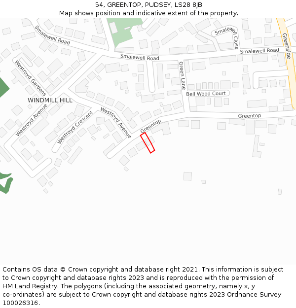 54, GREENTOP, PUDSEY, LS28 8JB: Location map and indicative extent of plot