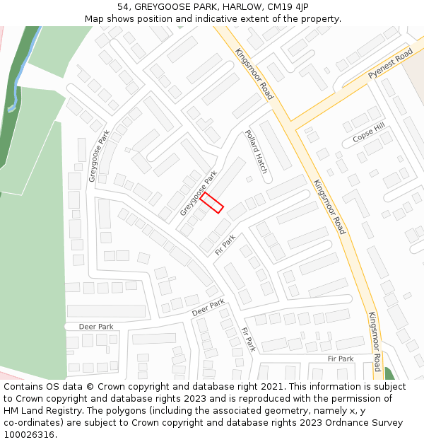 54, GREYGOOSE PARK, HARLOW, CM19 4JP: Location map and indicative extent of plot