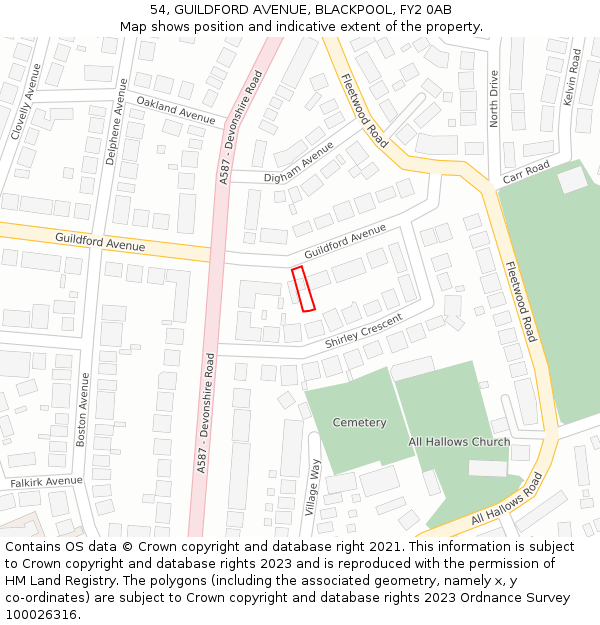 54, GUILDFORD AVENUE, BLACKPOOL, FY2 0AB: Location map and indicative extent of plot
