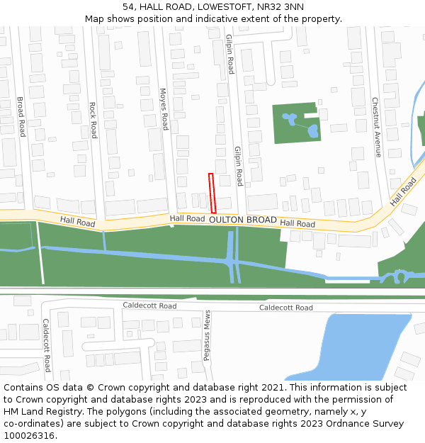 54, HALL ROAD, LOWESTOFT, NR32 3NN: Location map and indicative extent of plot