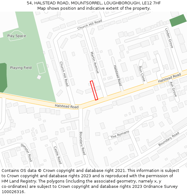 54, HALSTEAD ROAD, MOUNTSORREL, LOUGHBOROUGH, LE12 7HF: Location map and indicative extent of plot