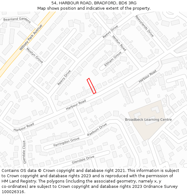 54, HARBOUR ROAD, BRADFORD, BD6 3RG: Location map and indicative extent of plot