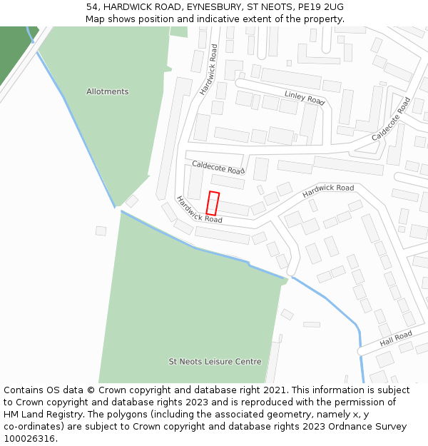 54, HARDWICK ROAD, EYNESBURY, ST NEOTS, PE19 2UG: Location map and indicative extent of plot