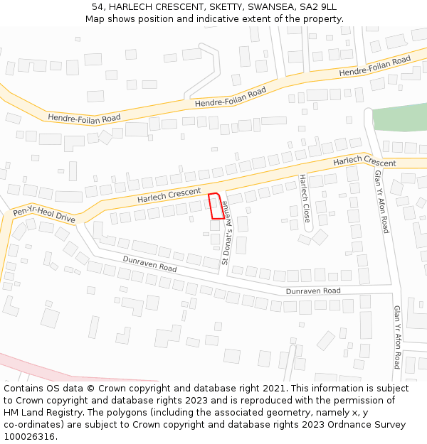 54, HARLECH CRESCENT, SKETTY, SWANSEA, SA2 9LL: Location map and indicative extent of plot