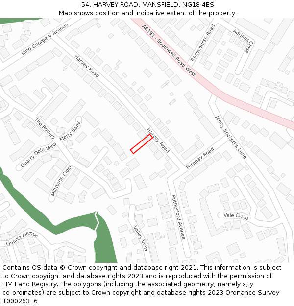 54, HARVEY ROAD, MANSFIELD, NG18 4ES: Location map and indicative extent of plot
