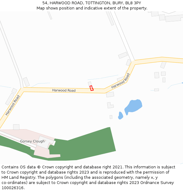 54, HARWOOD ROAD, TOTTINGTON, BURY, BL8 3PY: Location map and indicative extent of plot