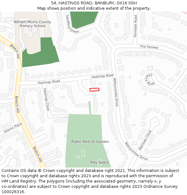 54, HASTINGS ROAD, BANBURY, OX16 0SH: Location map and indicative extent of plot