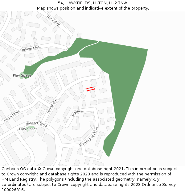 54, HAWKFIELDS, LUTON, LU2 7NW: Location map and indicative extent of plot