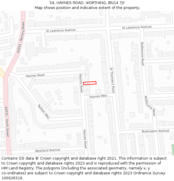 54, HAYNES ROAD, WORTHING, BN14 7JY: Location map and indicative extent of plot