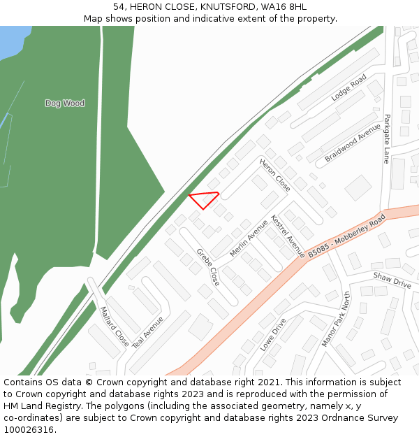 54, HERON CLOSE, KNUTSFORD, WA16 8HL: Location map and indicative extent of plot
