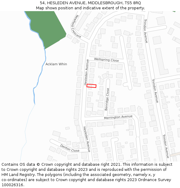 54, HESLEDEN AVENUE, MIDDLESBROUGH, TS5 8RQ: Location map and indicative extent of plot