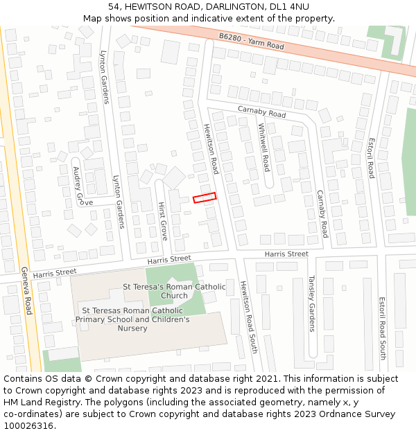 54, HEWITSON ROAD, DARLINGTON, DL1 4NU: Location map and indicative extent of plot