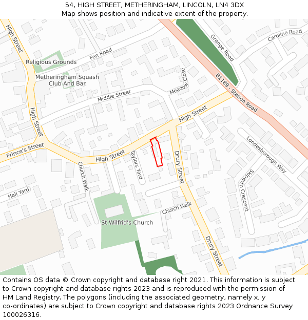 54, HIGH STREET, METHERINGHAM, LINCOLN, LN4 3DX: Location map and indicative extent of plot