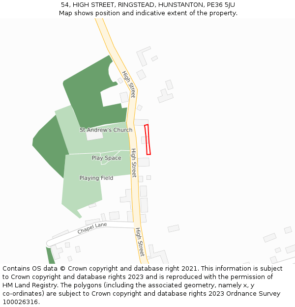 54, HIGH STREET, RINGSTEAD, HUNSTANTON, PE36 5JU: Location map and indicative extent of plot