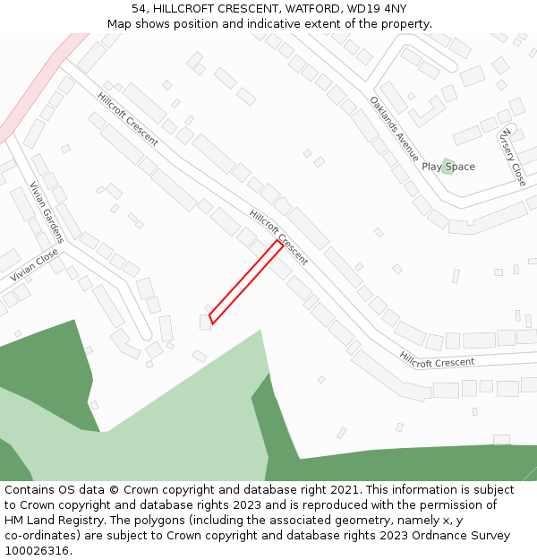 54, HILLCROFT CRESCENT, WATFORD, WD19 4NY: Location map and indicative extent of plot