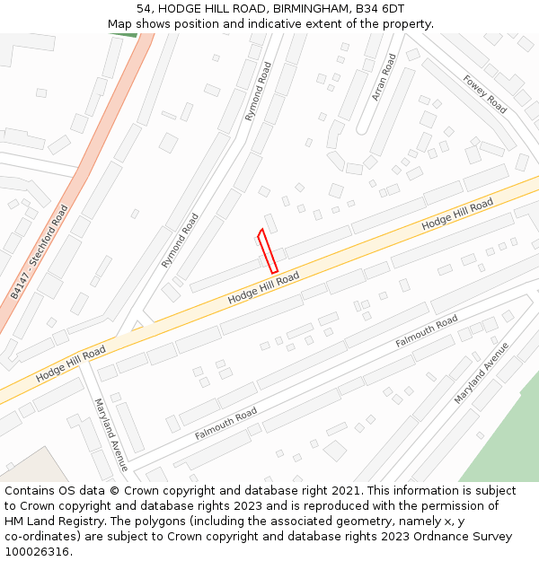 54, HODGE HILL ROAD, BIRMINGHAM, B34 6DT: Location map and indicative extent of plot