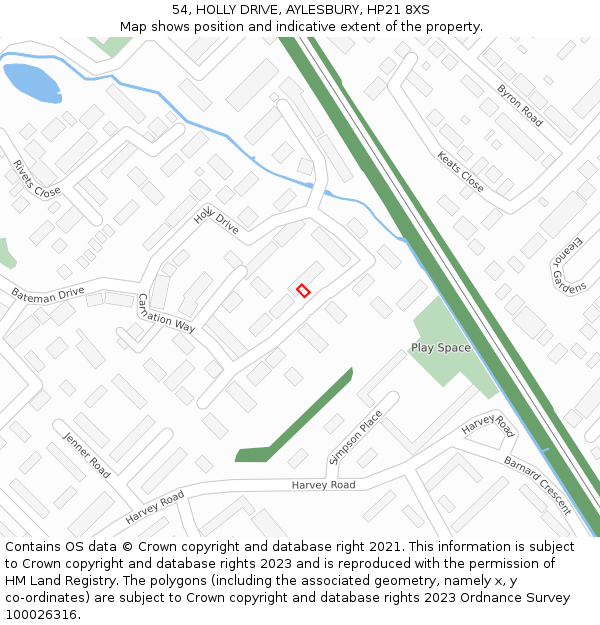 54, HOLLY DRIVE, AYLESBURY, HP21 8XS: Location map and indicative extent of plot