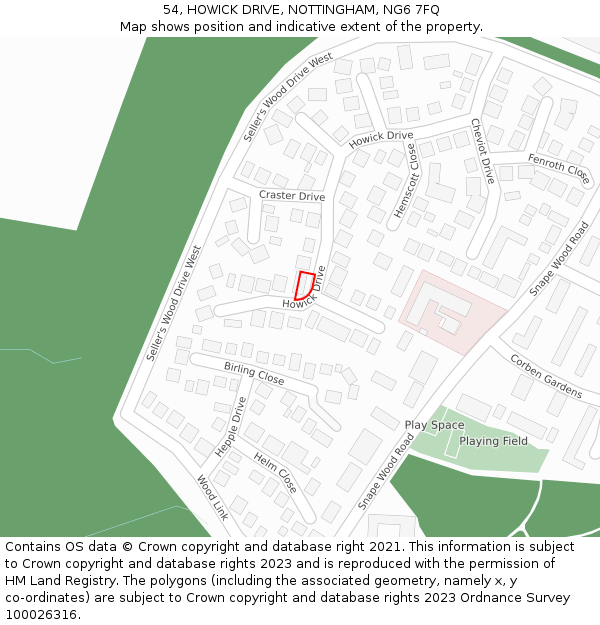 54, HOWICK DRIVE, NOTTINGHAM, NG6 7FQ: Location map and indicative extent of plot