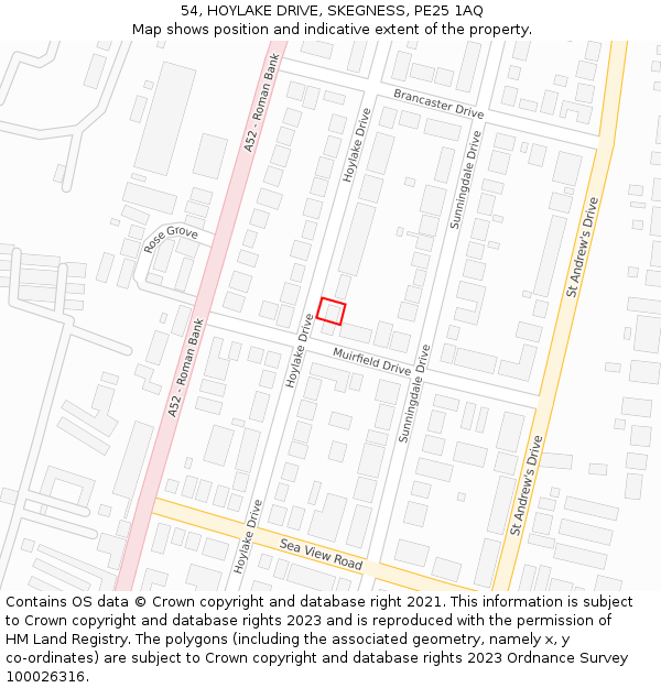 54, HOYLAKE DRIVE, SKEGNESS, PE25 1AQ: Location map and indicative extent of plot