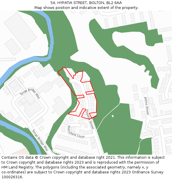 54, HYPATIA STREET, BOLTON, BL2 6AA: Location map and indicative extent of plot