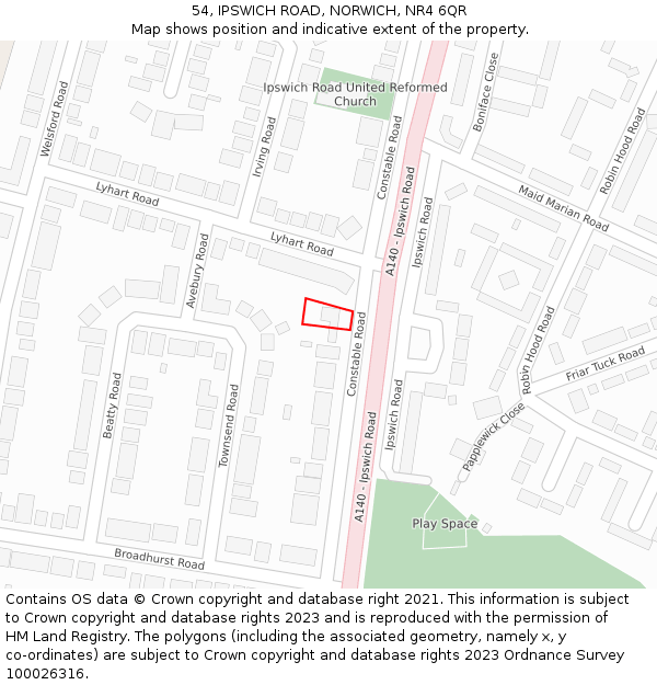 54, IPSWICH ROAD, NORWICH, NR4 6QR: Location map and indicative extent of plot