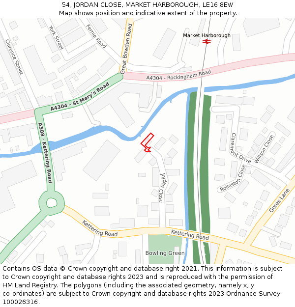 54, JORDAN CLOSE, MARKET HARBOROUGH, LE16 8EW: Location map and indicative extent of plot