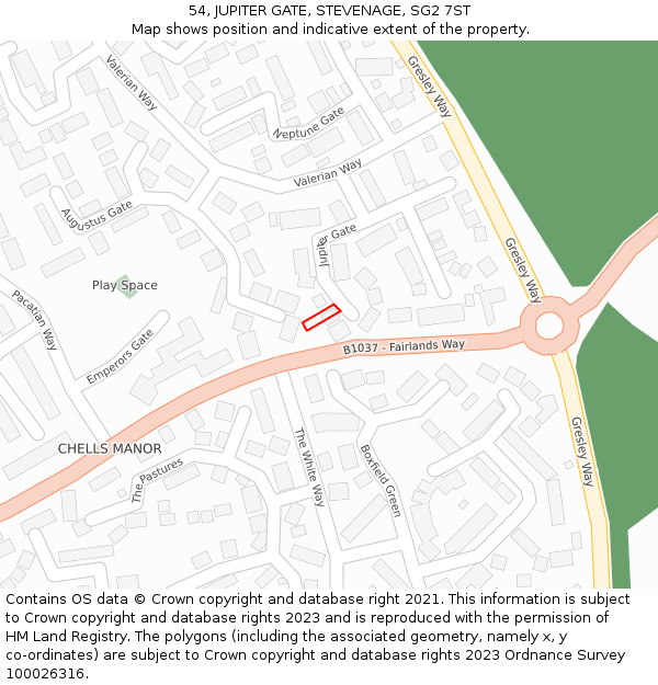 54, JUPITER GATE, STEVENAGE, SG2 7ST: Location map and indicative extent of plot