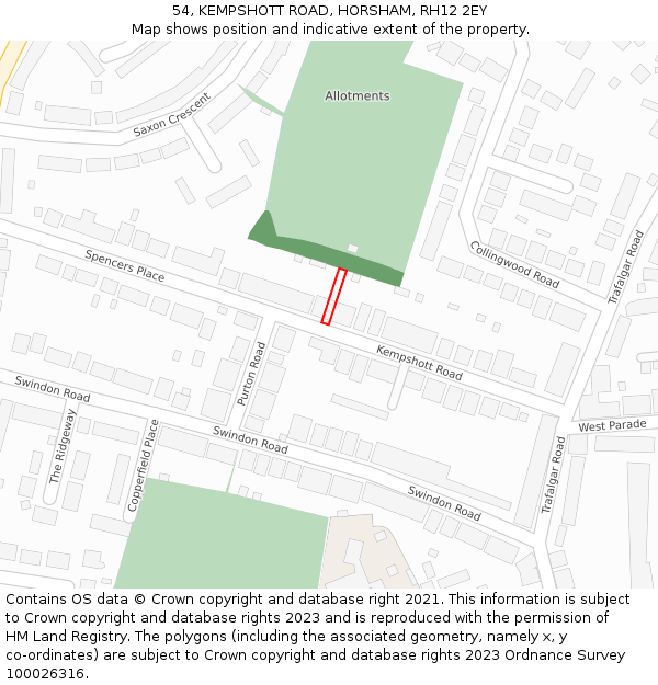 54, KEMPSHOTT ROAD, HORSHAM, RH12 2EY: Location map and indicative extent of plot