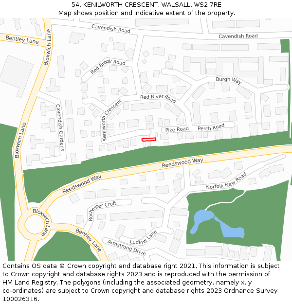 54, KENILWORTH CRESCENT, WALSALL, WS2 7RE: Location map and indicative extent of plot